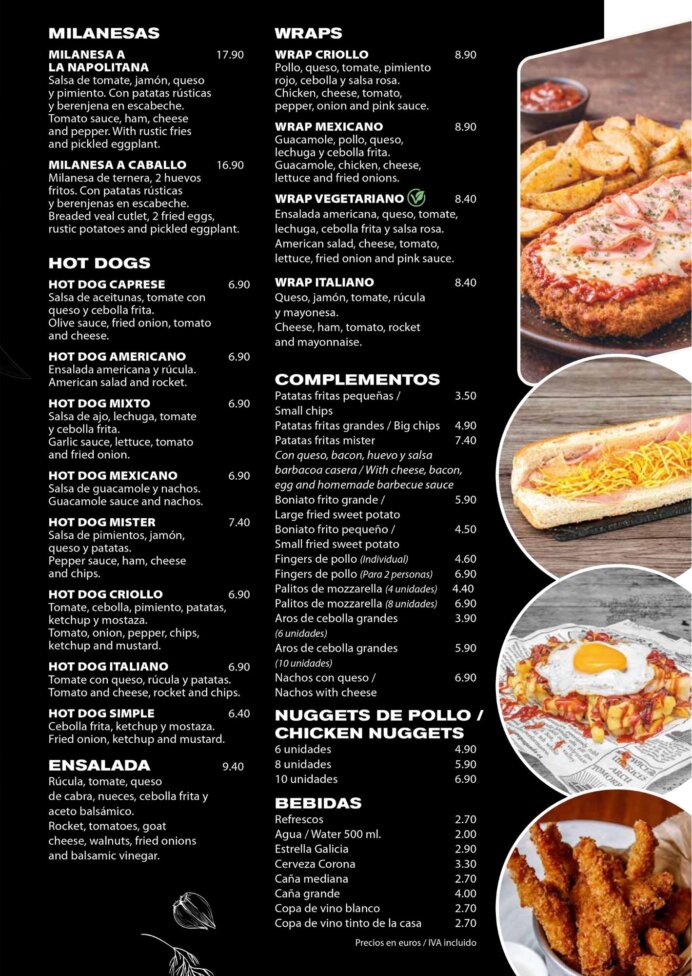 MENU DE MR HOTDOG